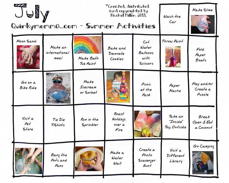 Calendar of activities for July
