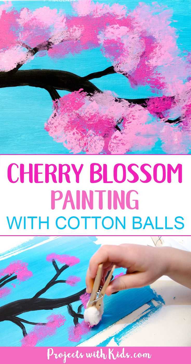 Cherry blossom painting with cotton balls is the perfect spring art